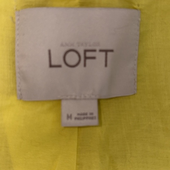 Loft  Jacket  blazer  7/8” sleeves. Open front  raw edge look trim cotton yellow - Picture 4 of 12